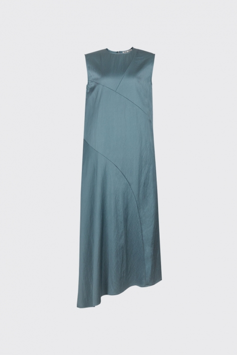 [55% OFF] Jade green asymmetrical cut satin dress