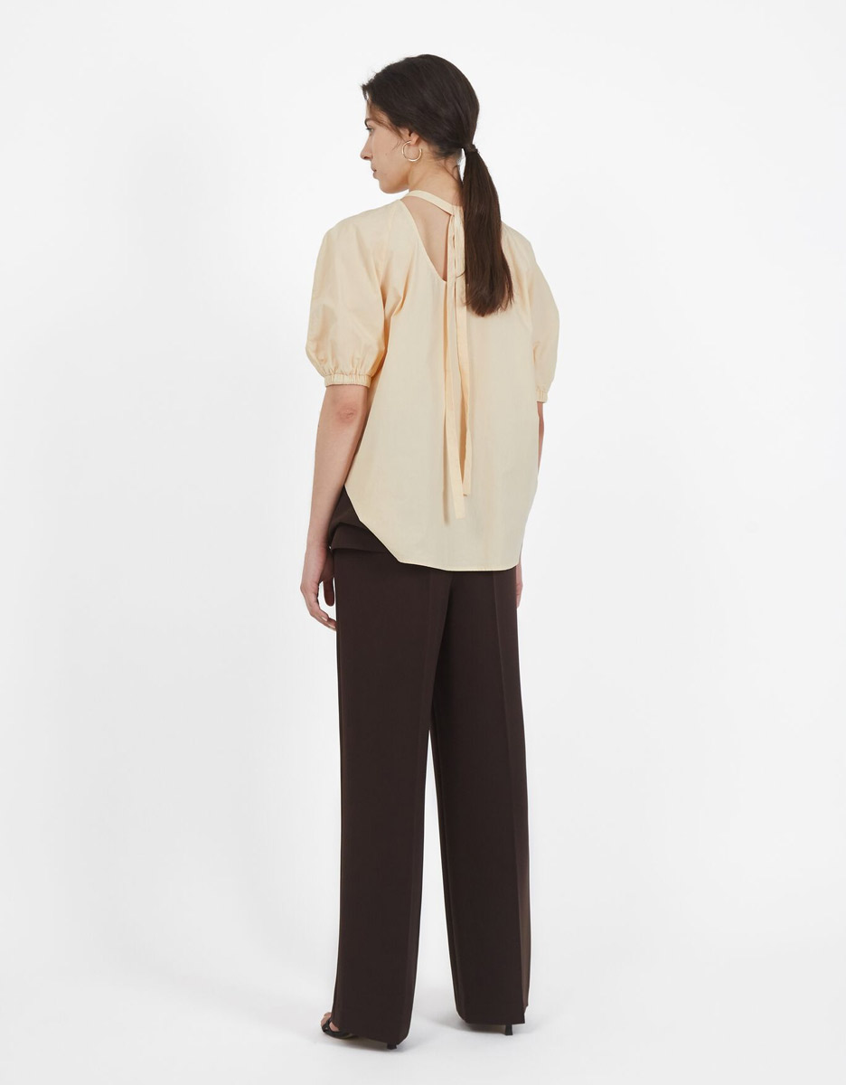 [Sold_out] Dark brown buttoned waist pouch trousers